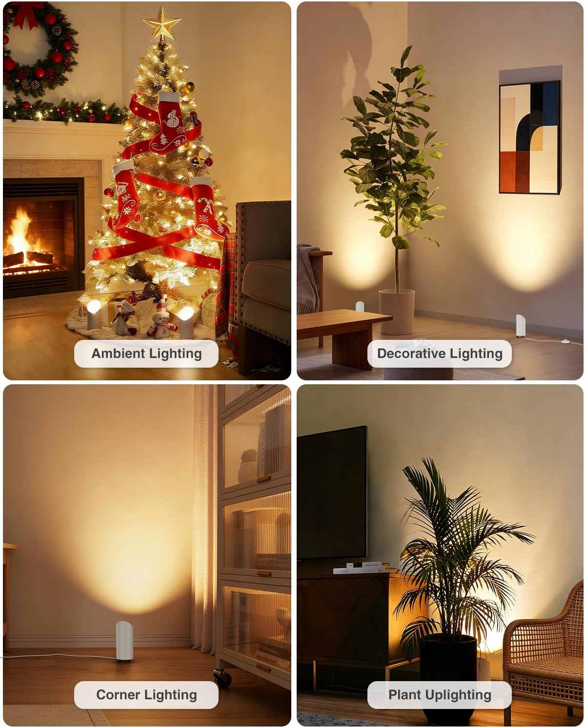 Abovizo 4 Pack Uplighting Indoor, 7W LED Floor Can Lights with Remote, 5.9ft Cord Plug-in Spotlight for Indoor Plants, Wall & Art, 3 Color Temps, Auto-Loop Timer, Memory Function, Non-replaceable Bulb