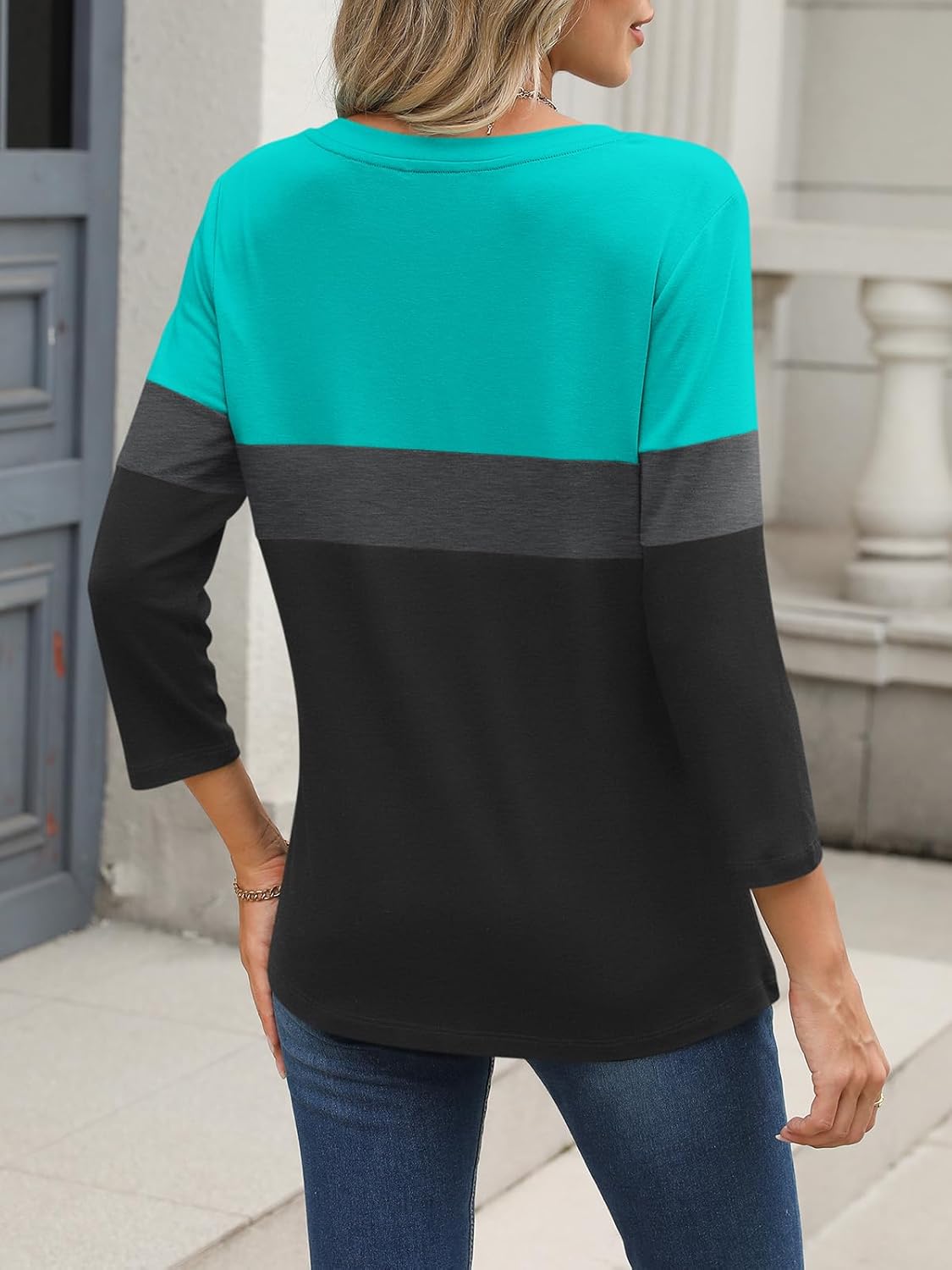 Womens 3/4 Sleeve Tops Zipper Color Block Tunic Tops Casual Summer Shirts Trendy Tops - Image 5