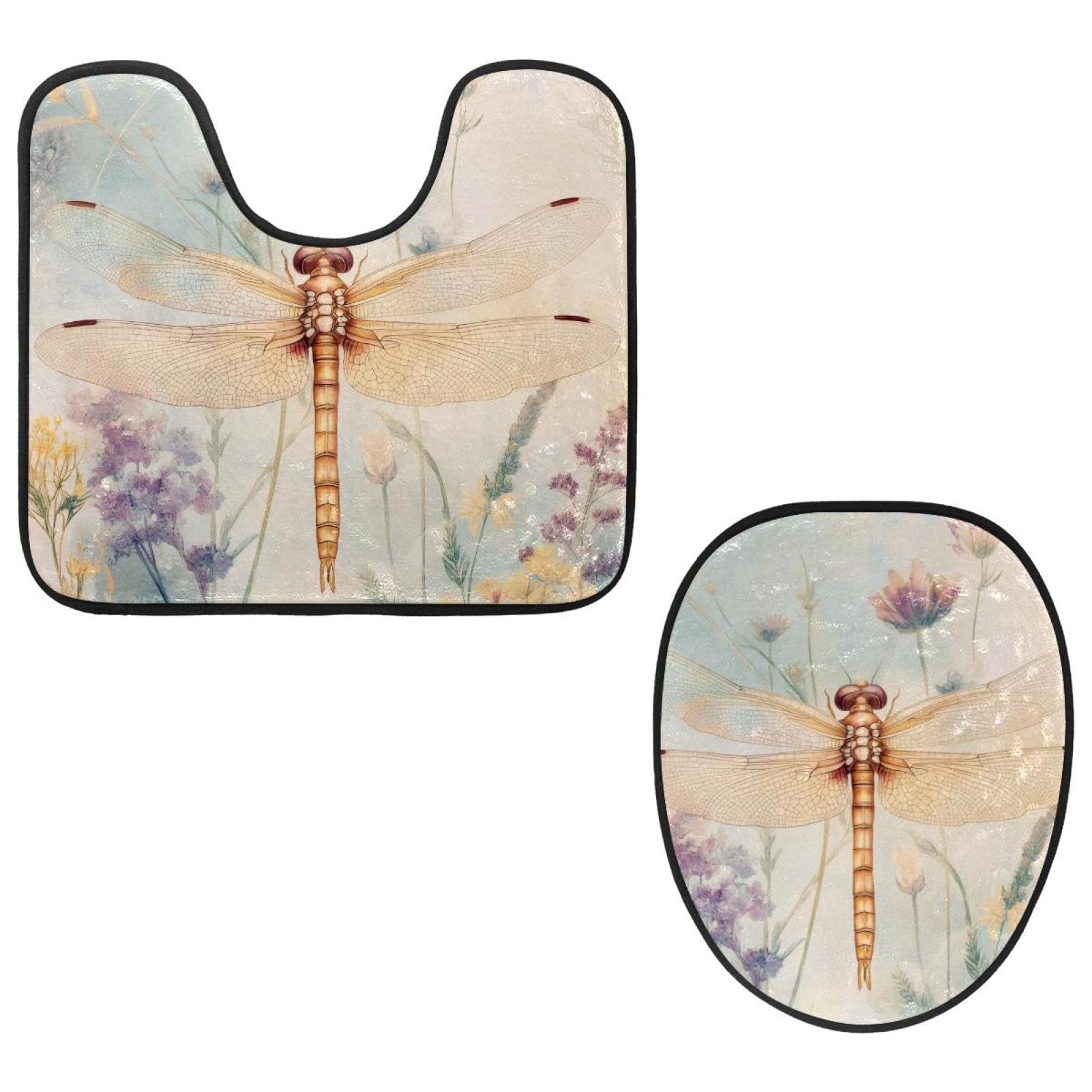 2 Pieces Flannel Toilet Contour Mat and Toilet Lid Cover, Soft Toilet Lid Cover Set Machine Washable Non Slip Contour Mat for Bathroom Decor Accessories