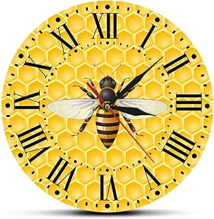 The Geeky Days Bees on Honey Living Room Wall Art Decorative Clock Honey Bees on Honeycombs Nursery Wall Decor Bumble Bee Pollinator Modern Mute Wall Watch