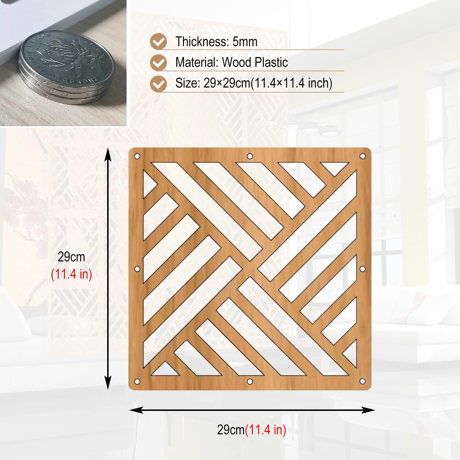 Divisores de habitación de madera portátil hueca para sala de estar, dormitorio, oficina y tienda, panel separador de privacidad interior (tamaño: 96 piezas)