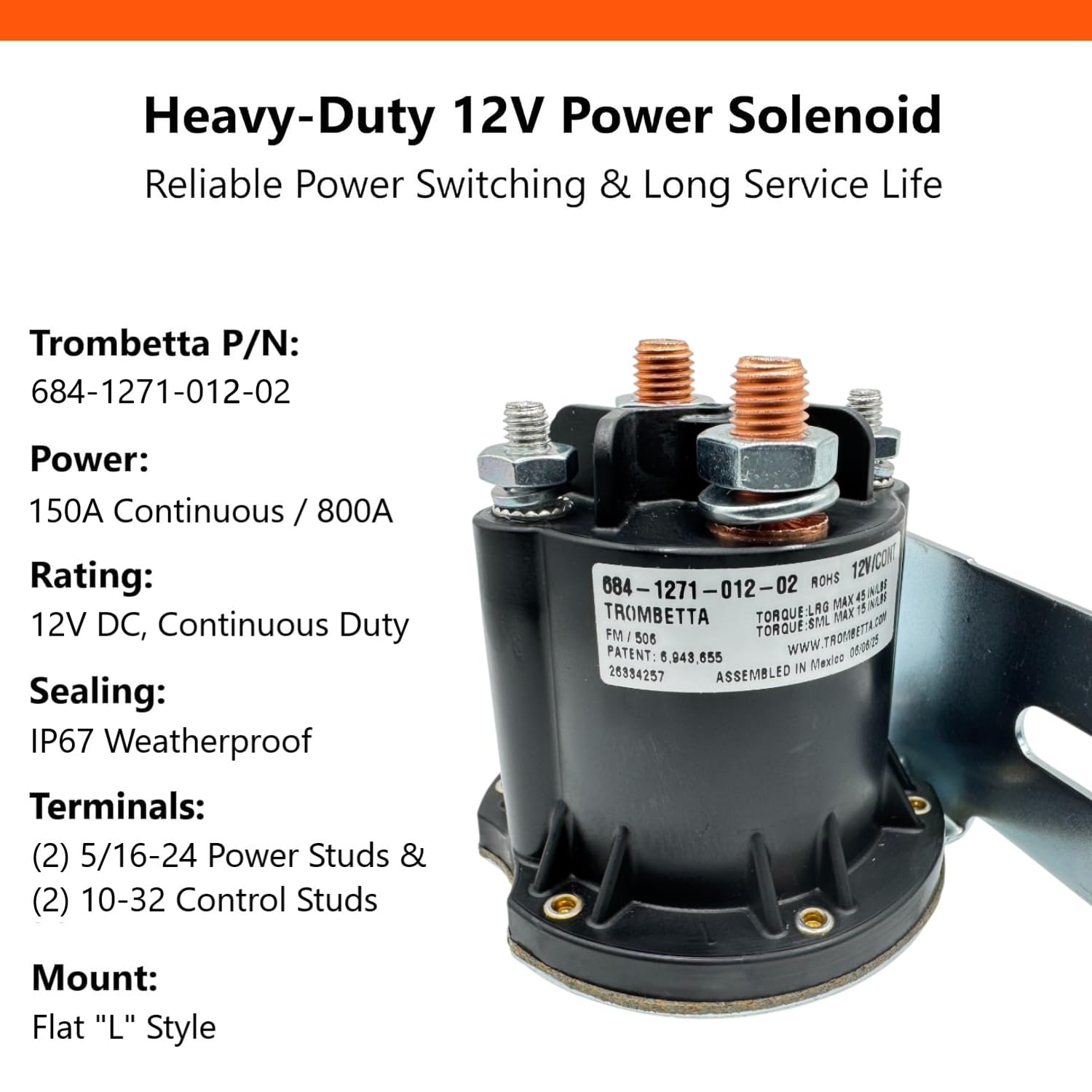 Genuine Trombetta 12V Starter Solenoid Relay Switch Kit, for Yamaha G22-G29 Drive 2 Adventurer Gas Golf Carts 2003-Current, Replaces Parts JW1-H1950-00-00 & JR3-H1950-00-00, 684-1271-012