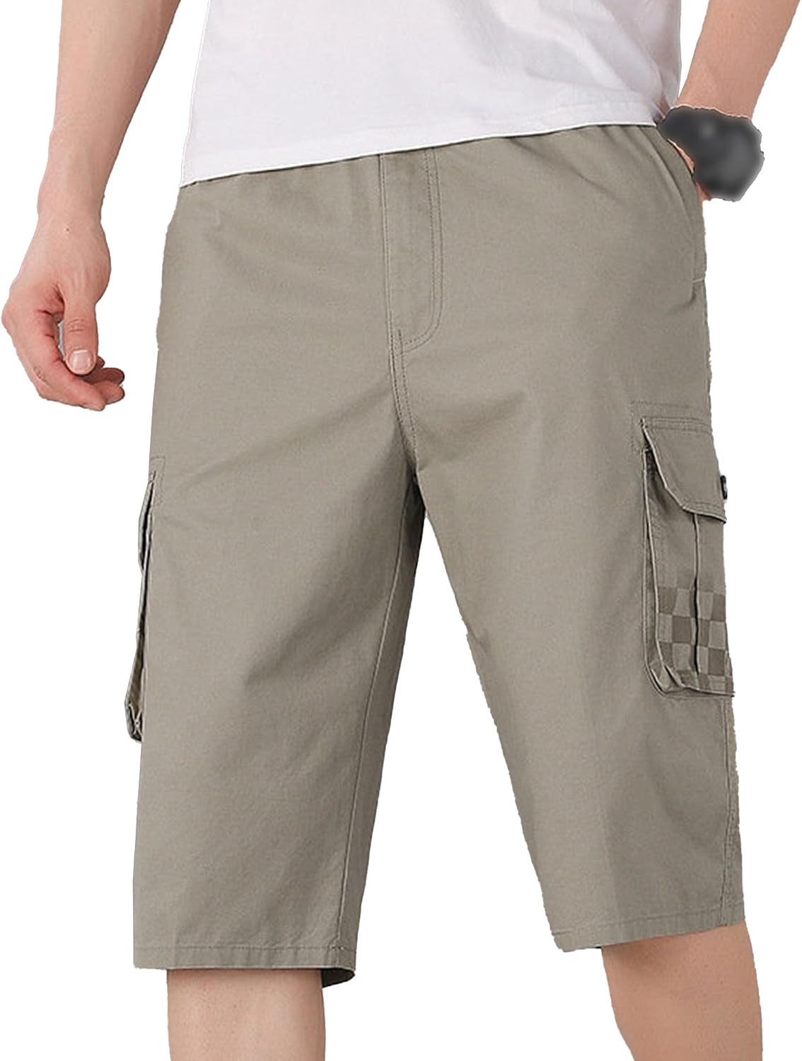 DGHM-JLMY Men's Summer Mid-Waist Multi-Pocket Cropped Trousers Outdoor Straight Leg Pants Shorts Casual Shorts Flap Pockets