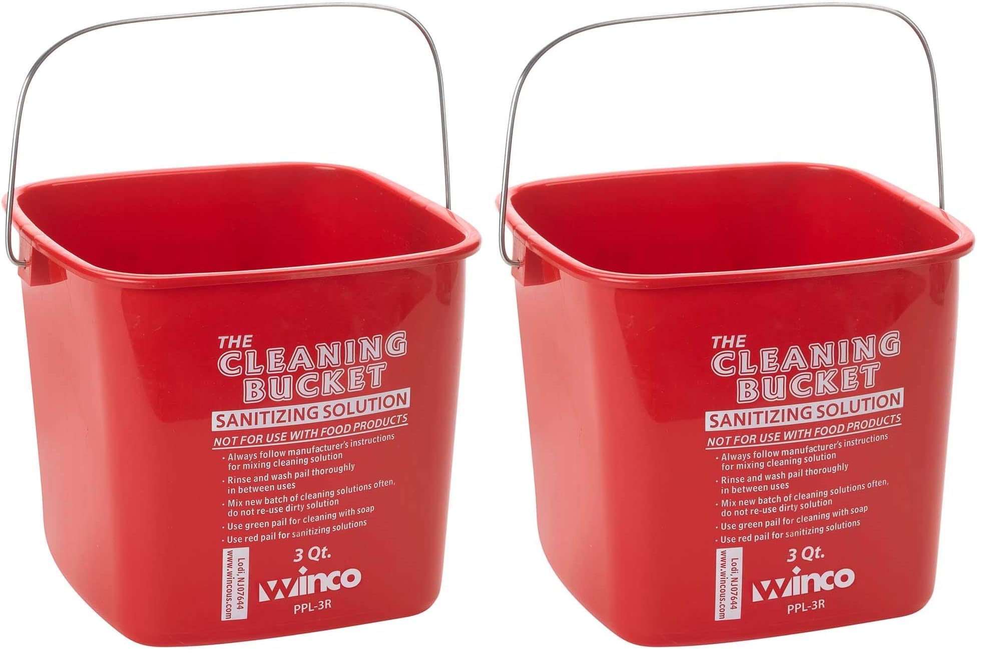 Winco PPL-3R Cleaning Bucket, 3-Quart, Red Sanitizing Solution (Pack of 2)
