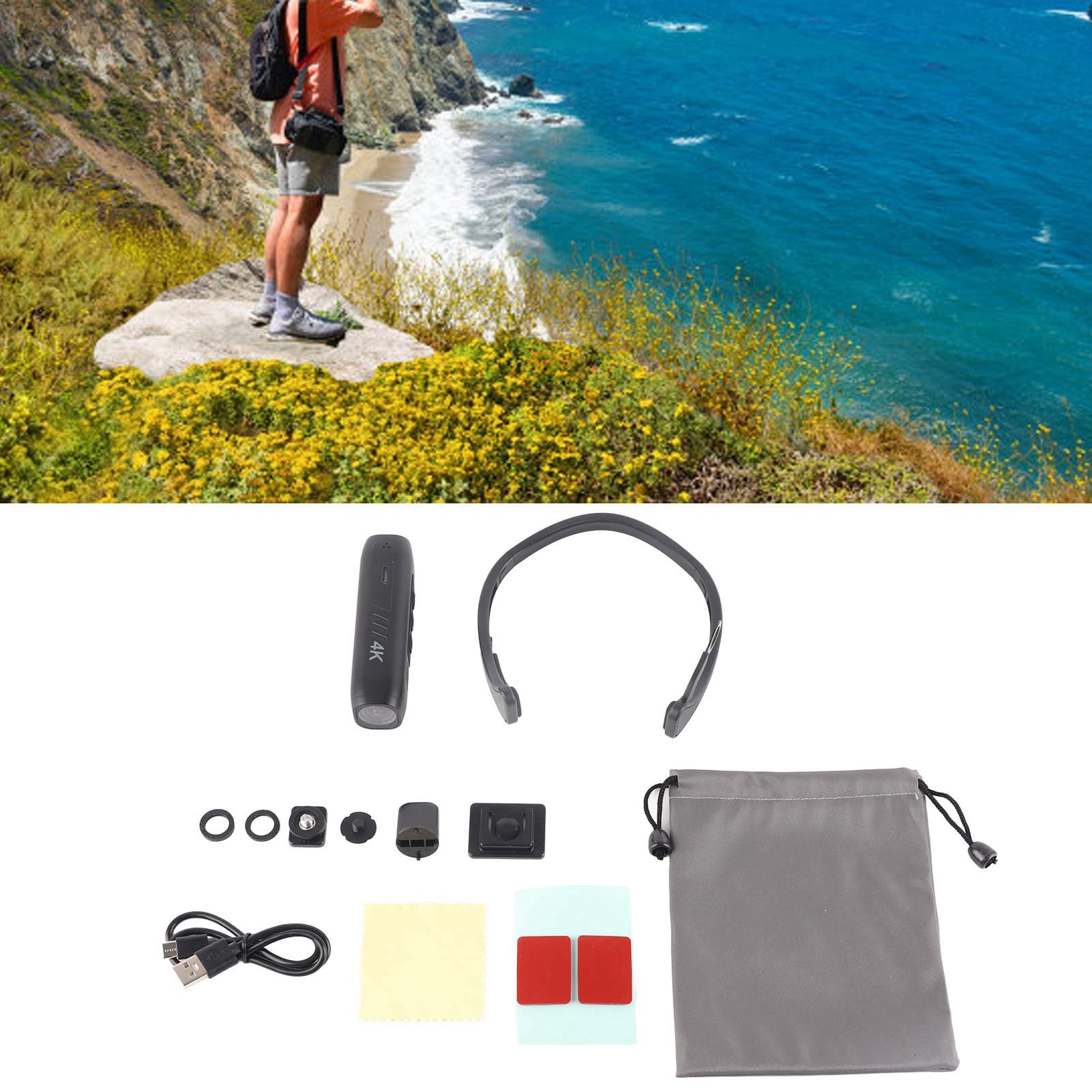 KIMISS Head - Videocamera indossabile, AS05 4K, multifunzione, WiFi, vivavoce, anti vibrazione, elettronica, registrazione, per passeggiate, ciclismo, tempo libero, sport