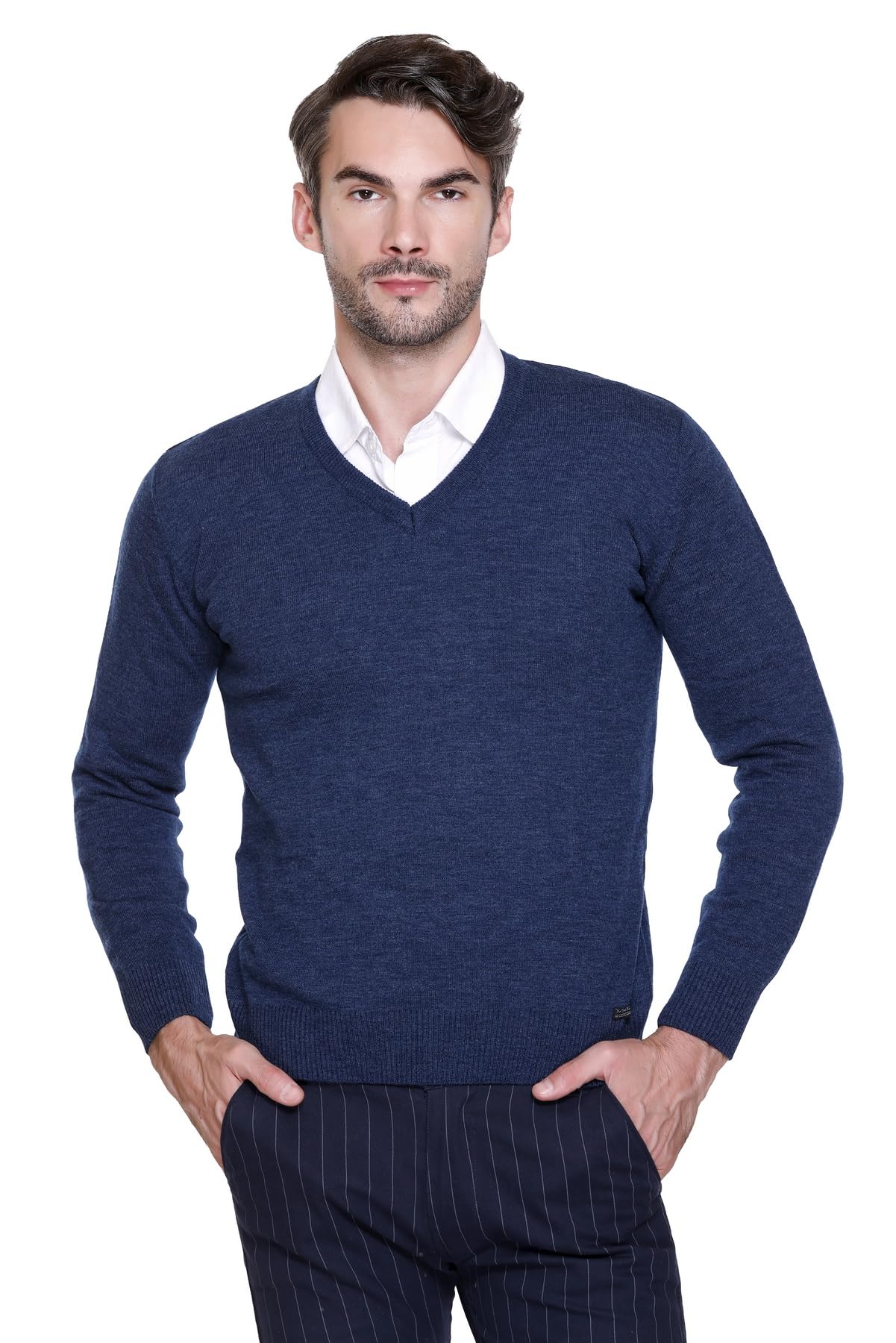 Men's Acrylic V-Neck Casual Cardigan Sweater - Regular Fit, Full Sleeve, Winter Wear, Solid Color