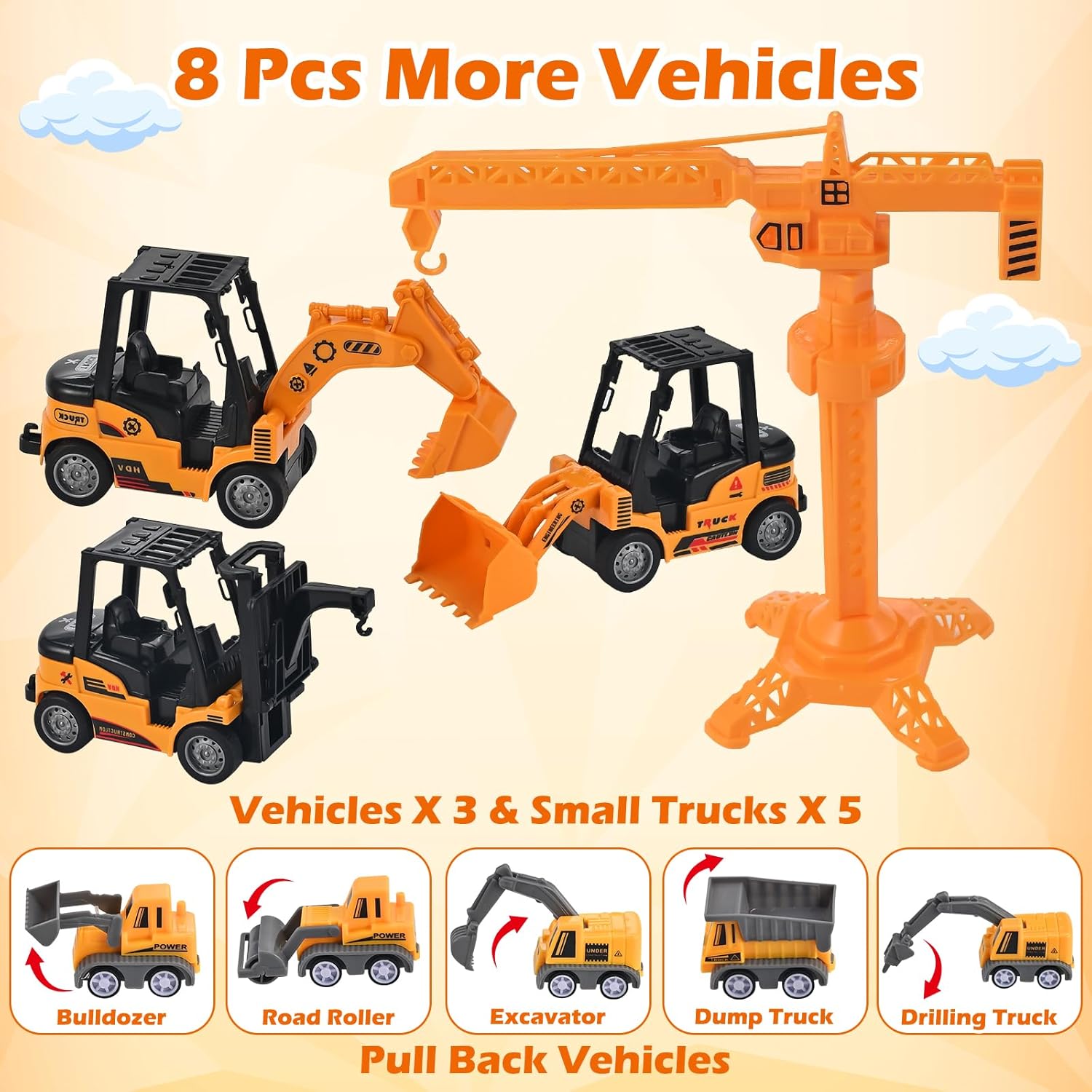 34Pcs Sand Construction Site Kit Sensory Bin Toy for Toddler with 8 Vehicles, 6 Castle Molds, 5 Road Signs, 4 Worker Figures, 2.2lbs Sand, Learning Sand Toys Birthday Gift for Kids Boys Ages 3 4 5