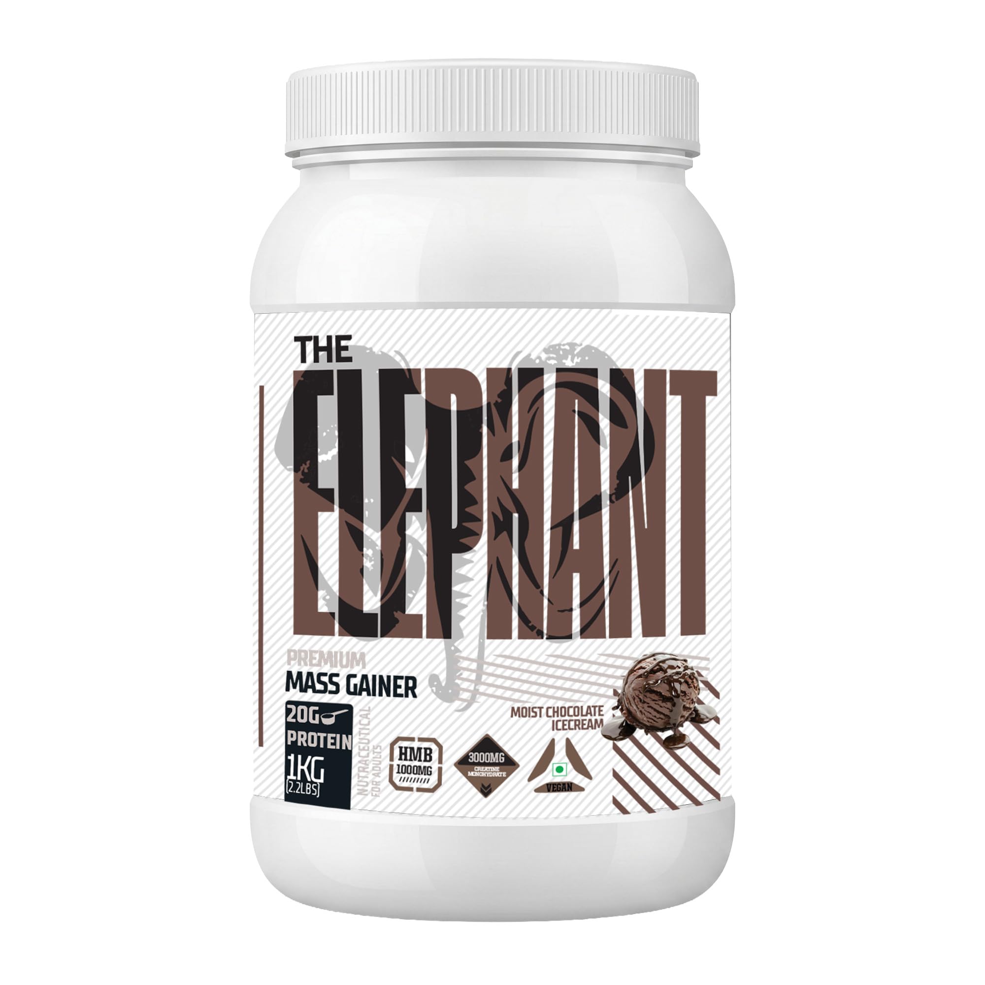 Absolute Nutrition Elephant Mass Gainer Moist Chocolate, 1Kg. 20g protein Per Scoop.-image-26