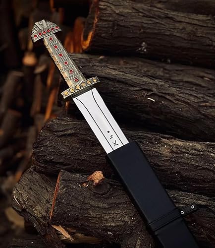Miniatura 4 de Espada vikinga, réplica nórdica hecha a mano, espada larga medieval de espiga completa para cosplay y coleccionistas para él