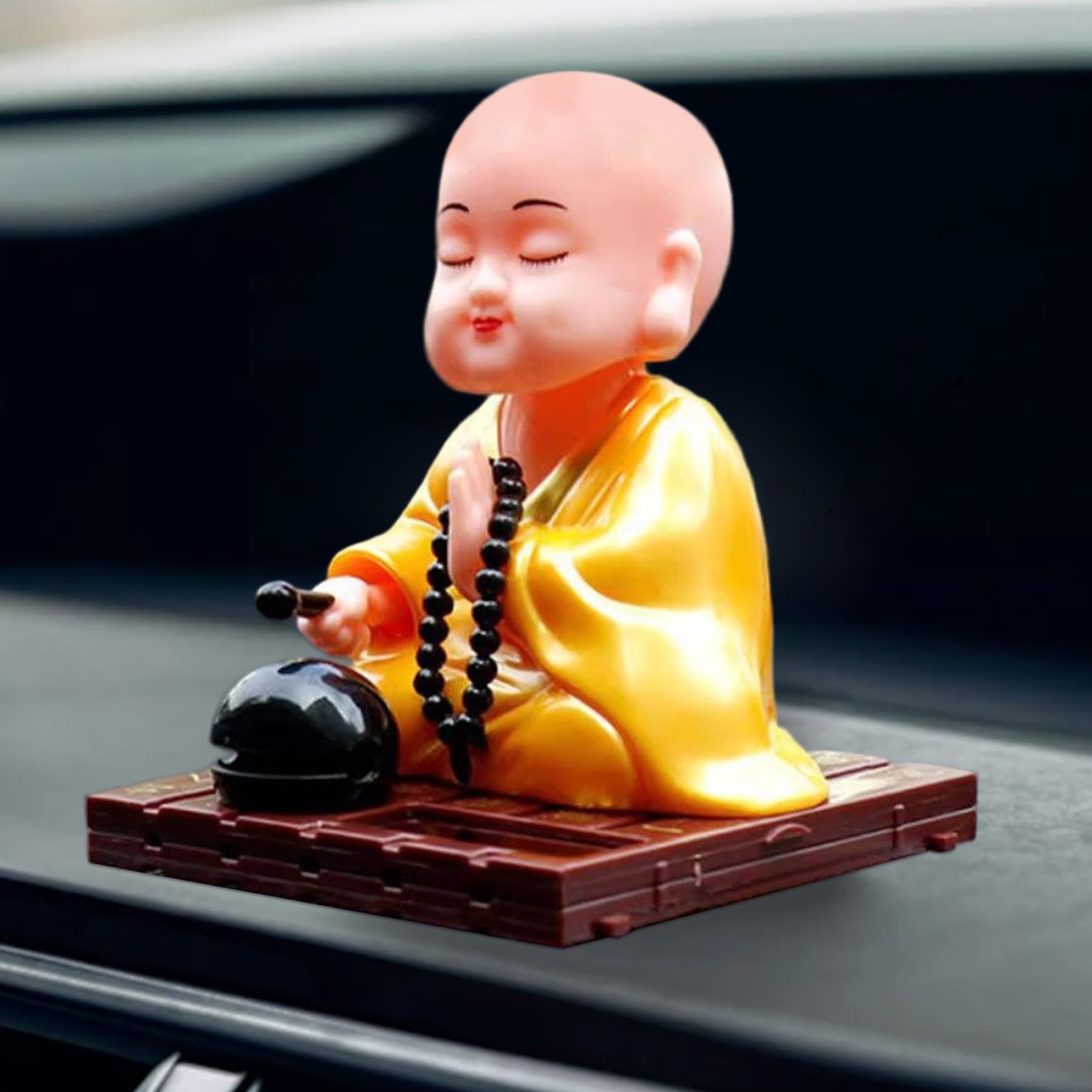 Gcroet 1PC Little Buddha, Car Ornament Solar Power Monk Bobblehead Buddha Statue for Dashboard, 3.5 Inch Buddhist Decor for Good Vibes and Vehicle Decoration
