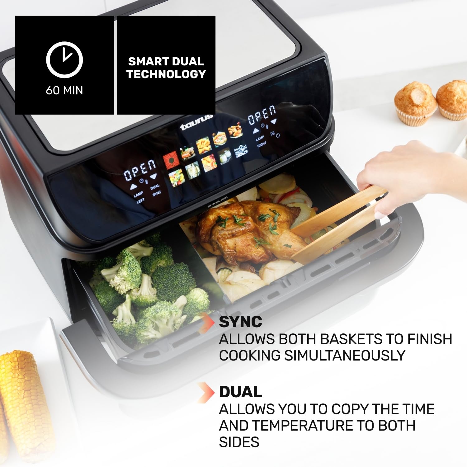 Taurus - Freidora de Aire 10L, 2800W, Grill 360, 10 Programas, Sin Aceite