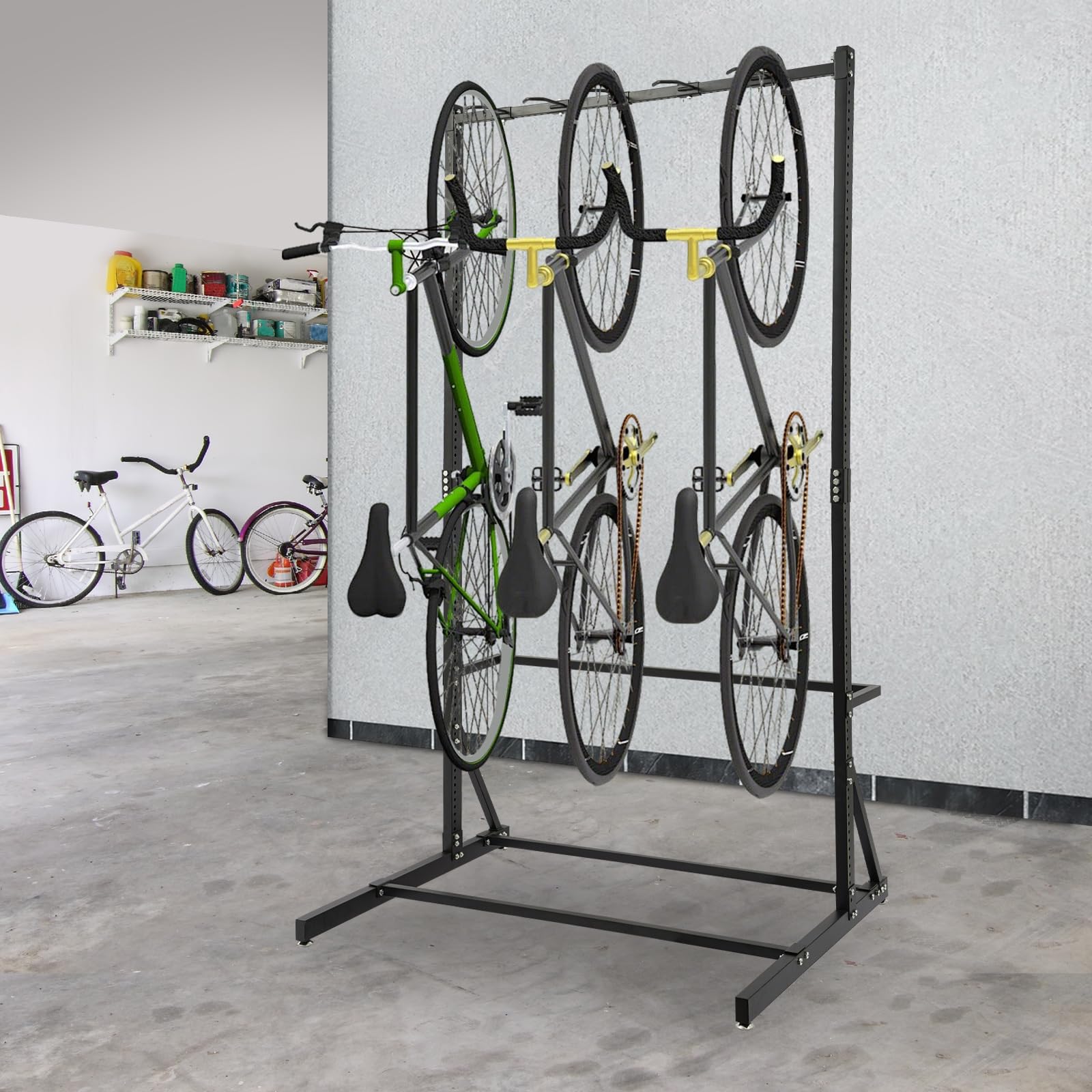 Supporto indipendente per 5 biciclette, porta bici verticale, organizer per biciclette, per garage, officine e negozi di biciclette, capacità di carico 150 kg
