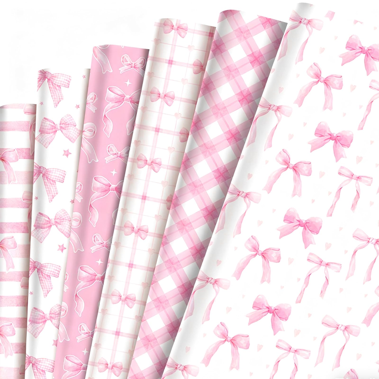 6 Sheets Pink Bow Wrapping Paper, 68.58 Cm X 50.8 Cm, Cute Pink Wrapping Paper for Girls Birthday, Valentine's Day, Baby Shower, Perfect for Gift Wrapping and DIY Crafts