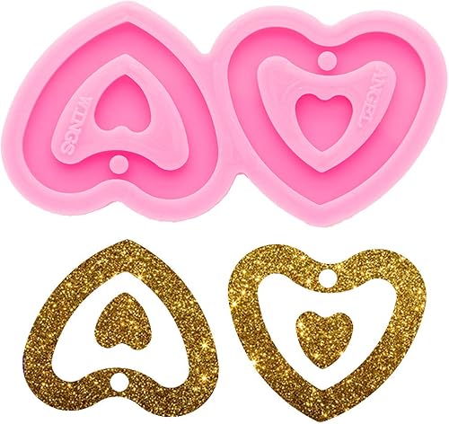 Molde de aretes de resina súper brillante, moldes de silicona huecos en forma de corazón, molde de arcilla polimérica para hacer aretes, collares,