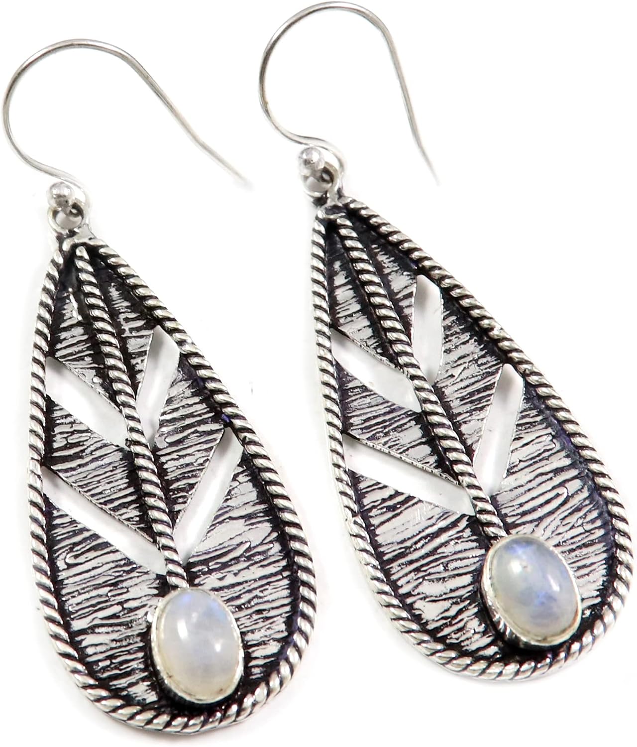 Goyal Exports 925 Sterling Grey Moonstone Rainbow Moonstone Black Onyx Peridot Faceted Gemstone Silver Drop Dangle Earring Jewelry SEG141