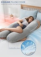 Vista 4 de QUEEN ROSE Almohadas de embarazo, almohada refrescante de maternidad para dormir, almohada corporal en forma de U de 55 pulgadas para apoyo a Gris
