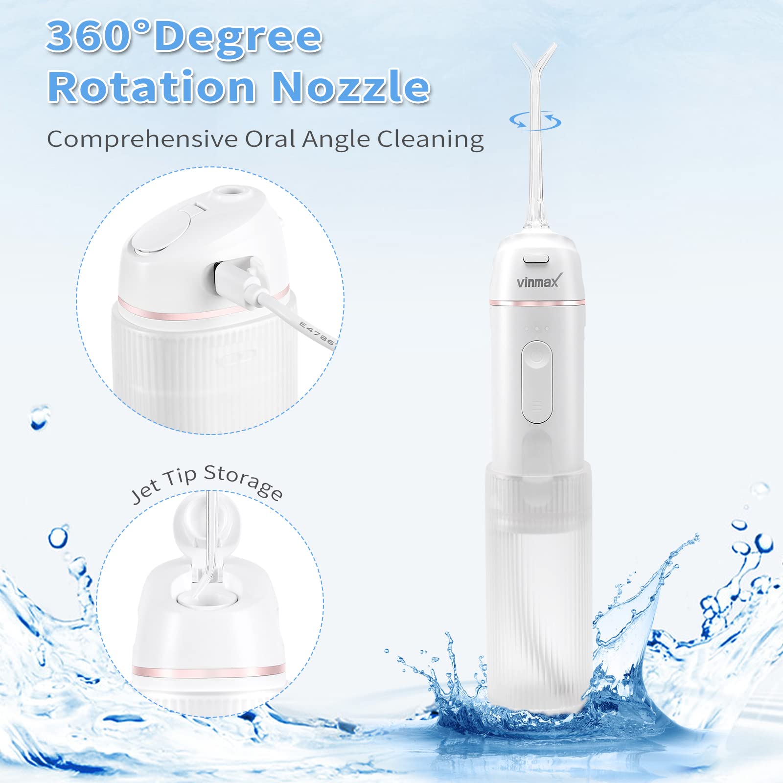 Idropulsore portatile senza fili per denti, 3 modalità e impermeabilità IPX7, mini filo interdentale ricaricabile per casa e viaggi, 4 punte a getto, per la cura dei ponti e delle bretelle.