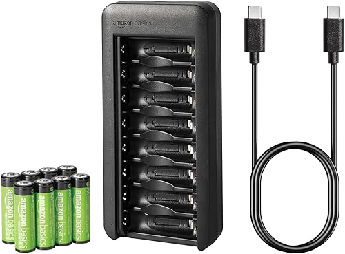 Miniatura 3 de Amazon Basics Batería recargable NiMh con cargador de bahía, 8 AAA 800mAh + 8 AA 2000mAh, sin adaptador de corriente alterna, puerto USB C, paquete