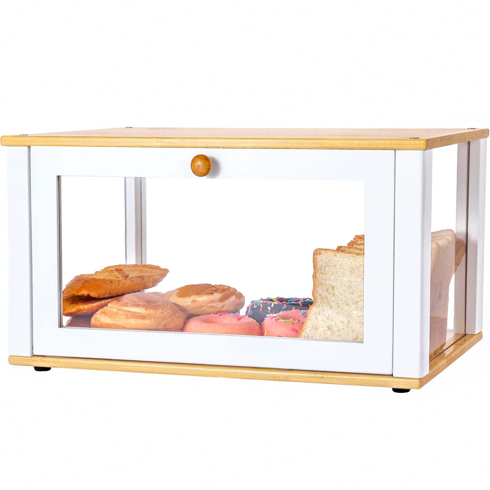 ETMI Panera de vidrio para encimera de cocina, caja de pan blanca transparente, vitrina de pastelería, estilo clásico