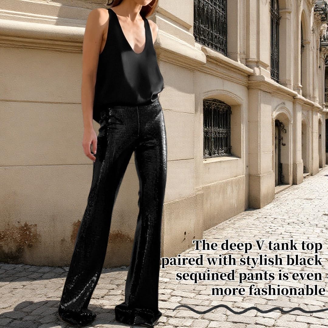 V Neck Tank Top for Women Camisole Basic Layering Shirts Summer Loose Fit Sleeveless Tops Silk Satin Tank Shirt - Image 4