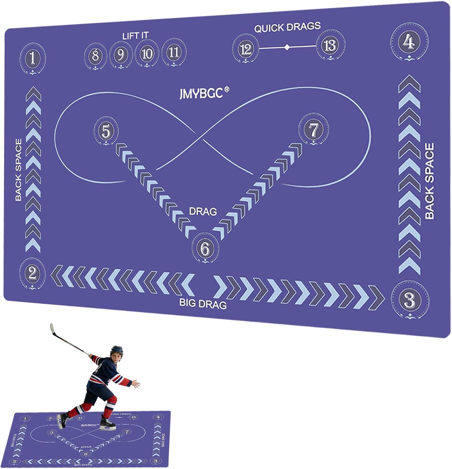 Hockey Training Mat 3x5 Feet - Field & Ice Hockey Stickhandling Mat for Skill Development, Indoor/Outdoor Use with Drill Patterns for Ball & Puck Control