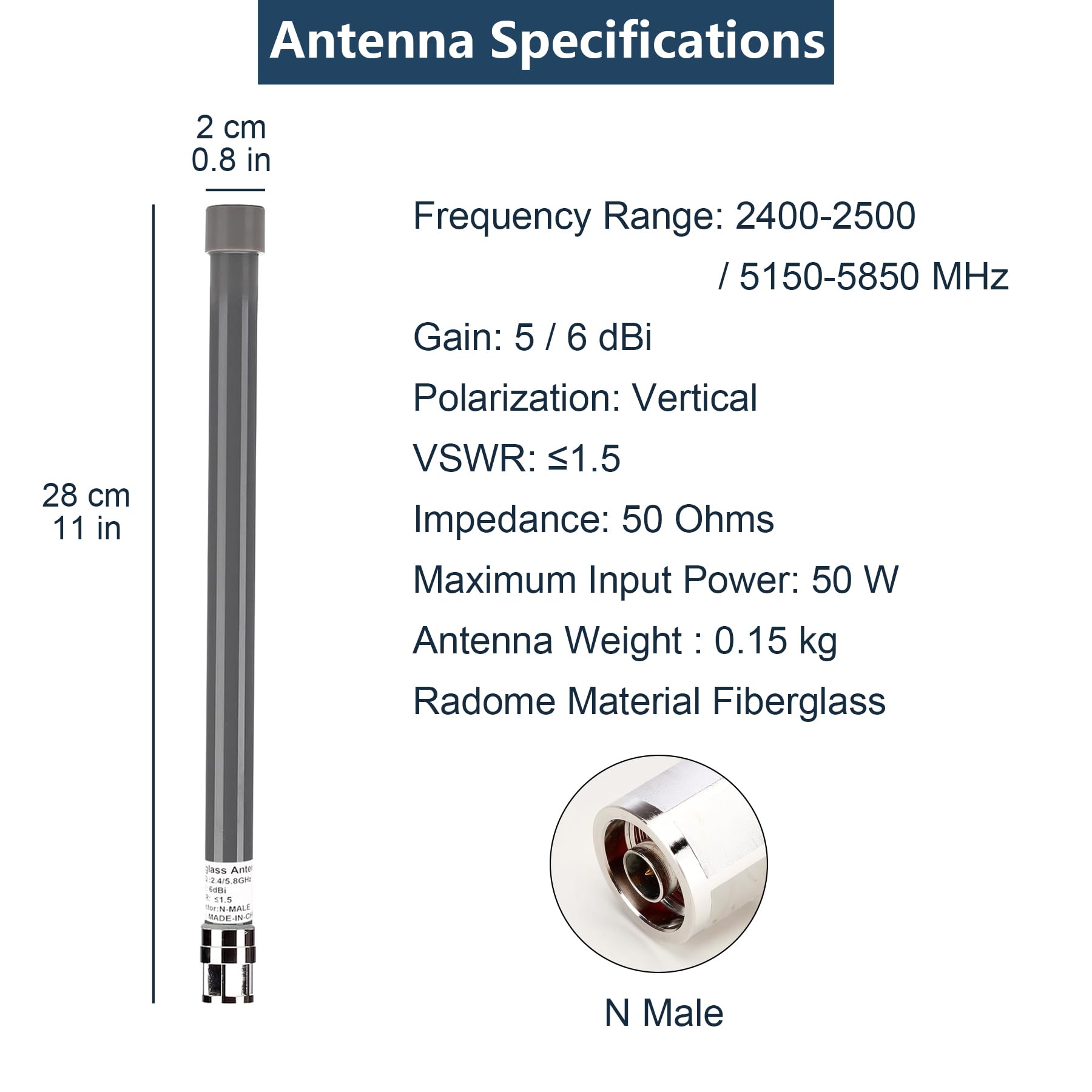 WiFi-Antenne, breite Abdeckung, Dualband, 2,4 G/5 GHz, Outdoor-Mini-Omni-Außenantenne, N-Stecker & RP-SMA, kabelloser WLAN-Adapter, 6 dBi W/3 m verlustarmes Kabel
