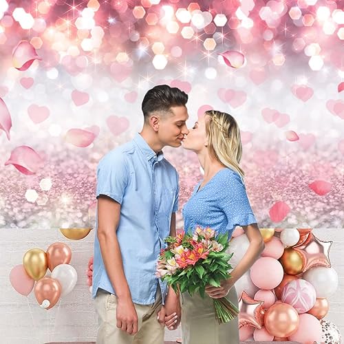 Miniatura 5 de Baocicco Telón de fondo rosa para el día de San Valentín de 8 x 6 pies con purpurina de corazón rosa para fotografía de San Valentín para fotografía