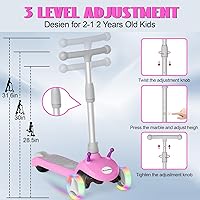 Vista 5 de Electric Scooter for Kids Ages 3-8, 3-Wheel Electric Scooter, Kids Electric Scooter with LED Light-up Wheels, 3 Height Adjustable, C-Shaped Handle