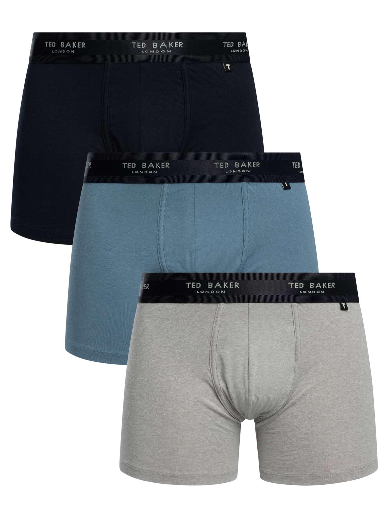 Ted Baker Men's Grey 3-Pack Coloured Boxer Briefs, Navy/Grey/Blue - Size 33/32/32