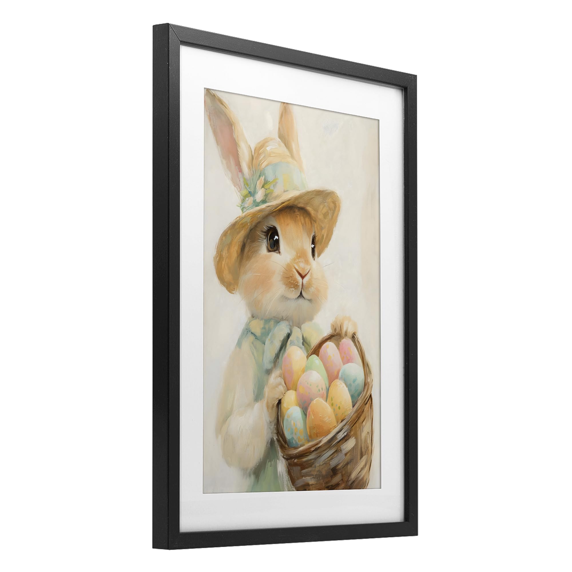 Cesto per uova di Pasqua con coniglio, 35,6 x 50,8 cm, stampa incorniciata