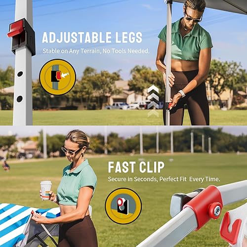 Miniatura 3 de CROWN SHADES Toldo desplegable de 10 x 10 pies Tienda de campaña de playa con un solo empuje Parasol al aire libre para eventos, fiestas, camping,