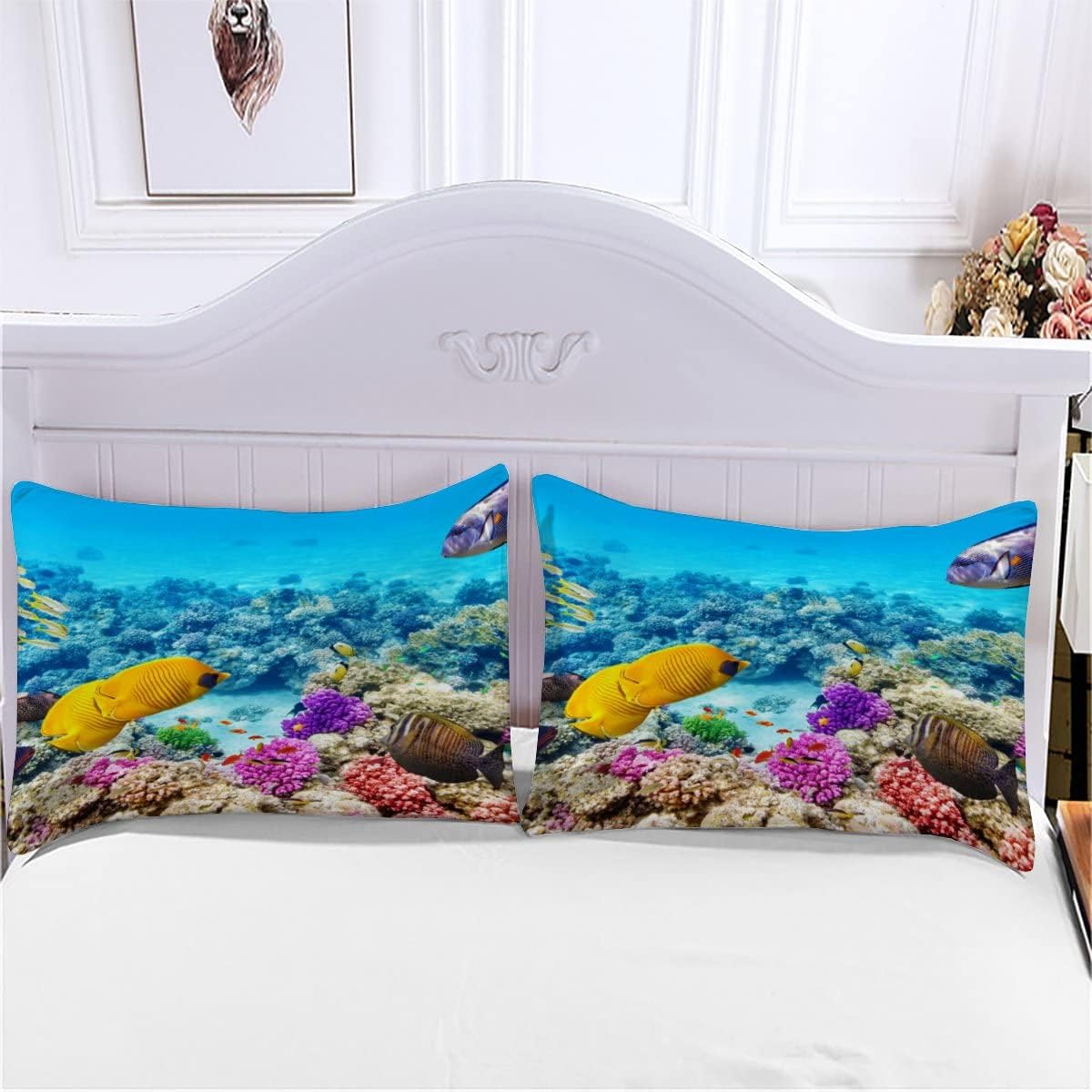 3D Printed Duvet Cover Coral Fish Pattern Printed Bedding Duvet Cover with Zipper Closure Soft Microfiber（78"X78"）