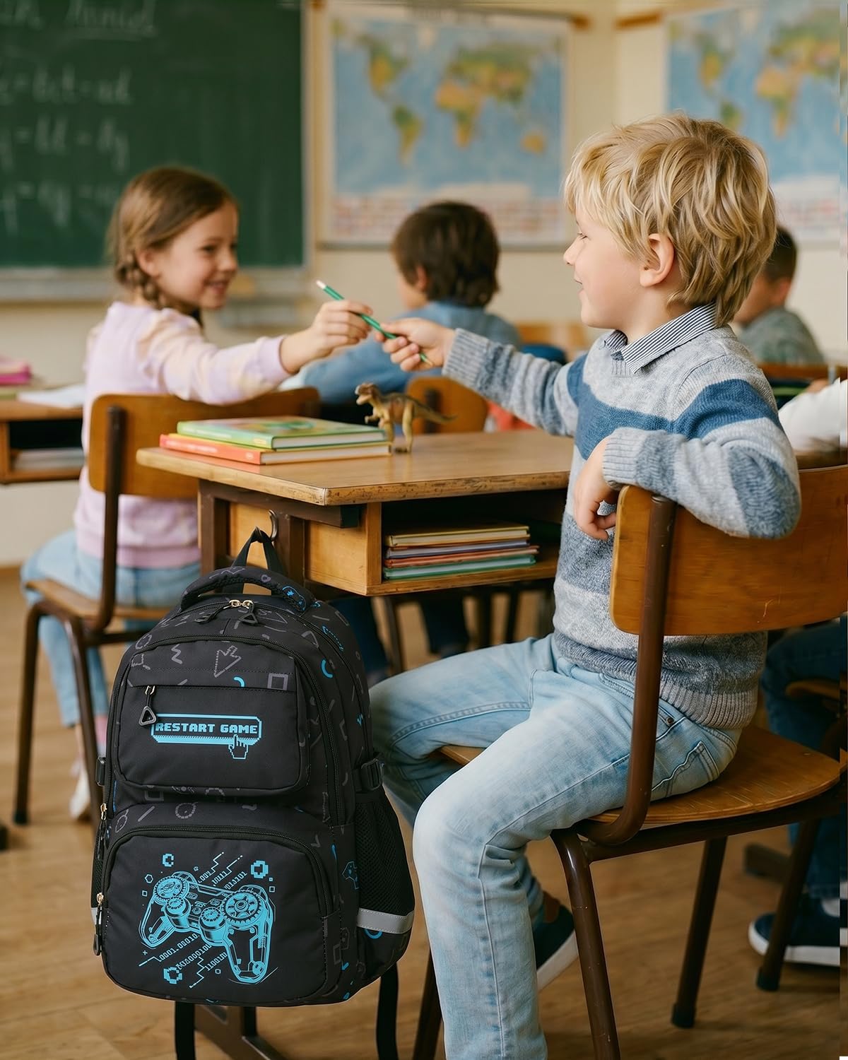 Amythe Schulranzen Jungen 1. bis 4. Klasse Reflektierend, Spielkonsole | Nachtleuchtend Wasserdicht Laptopfach Leicht Spielkonsole Daypack Multitasche Geräumig Robust für Schule Reisen Wandern