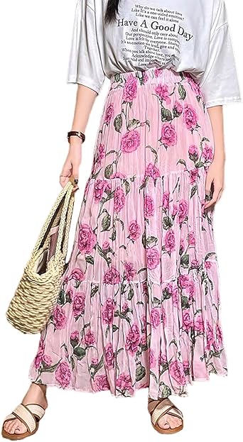 Amazon.co.jp: [AKUNSY] 花柄スカート ロングスカート マキシ丈 フレア 