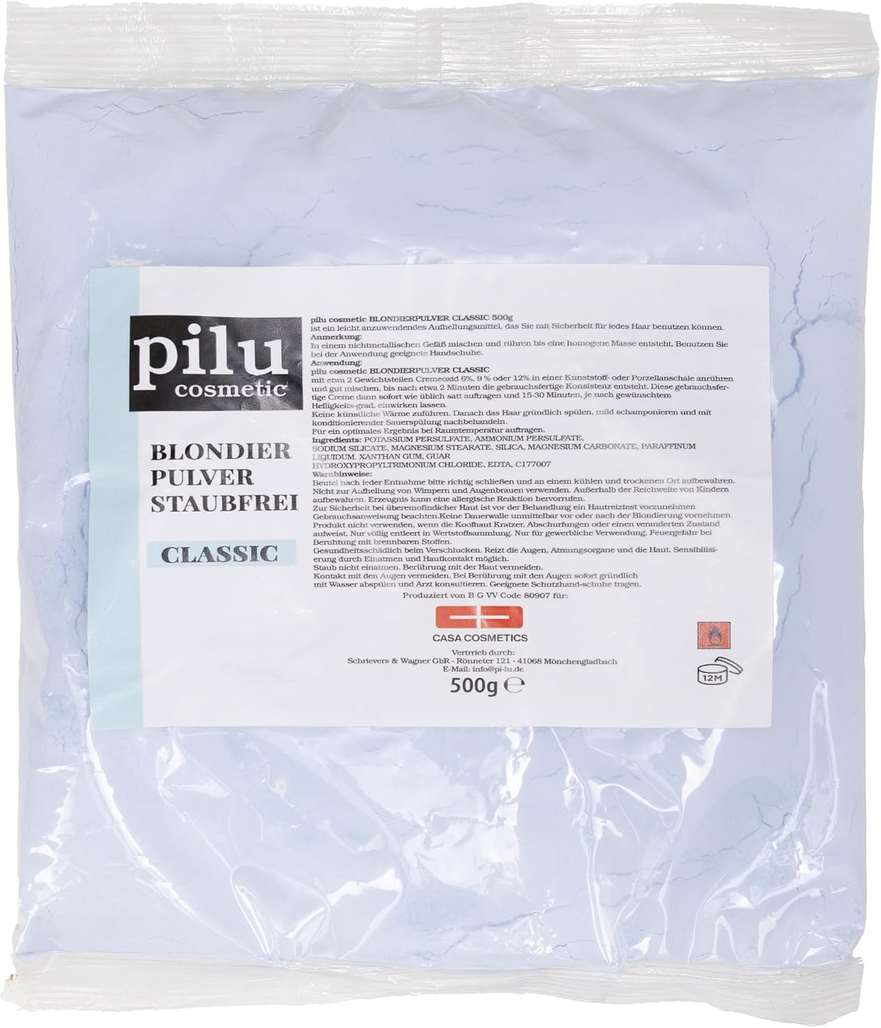 Blondeerpoeder, 500 g, zak, blauw, stofvrij, zachte blondering, lichter maken tot 7 nuances, ultrasterk, blauw bleekpoeder, anti-geelzweem (klassiek stofvrij)