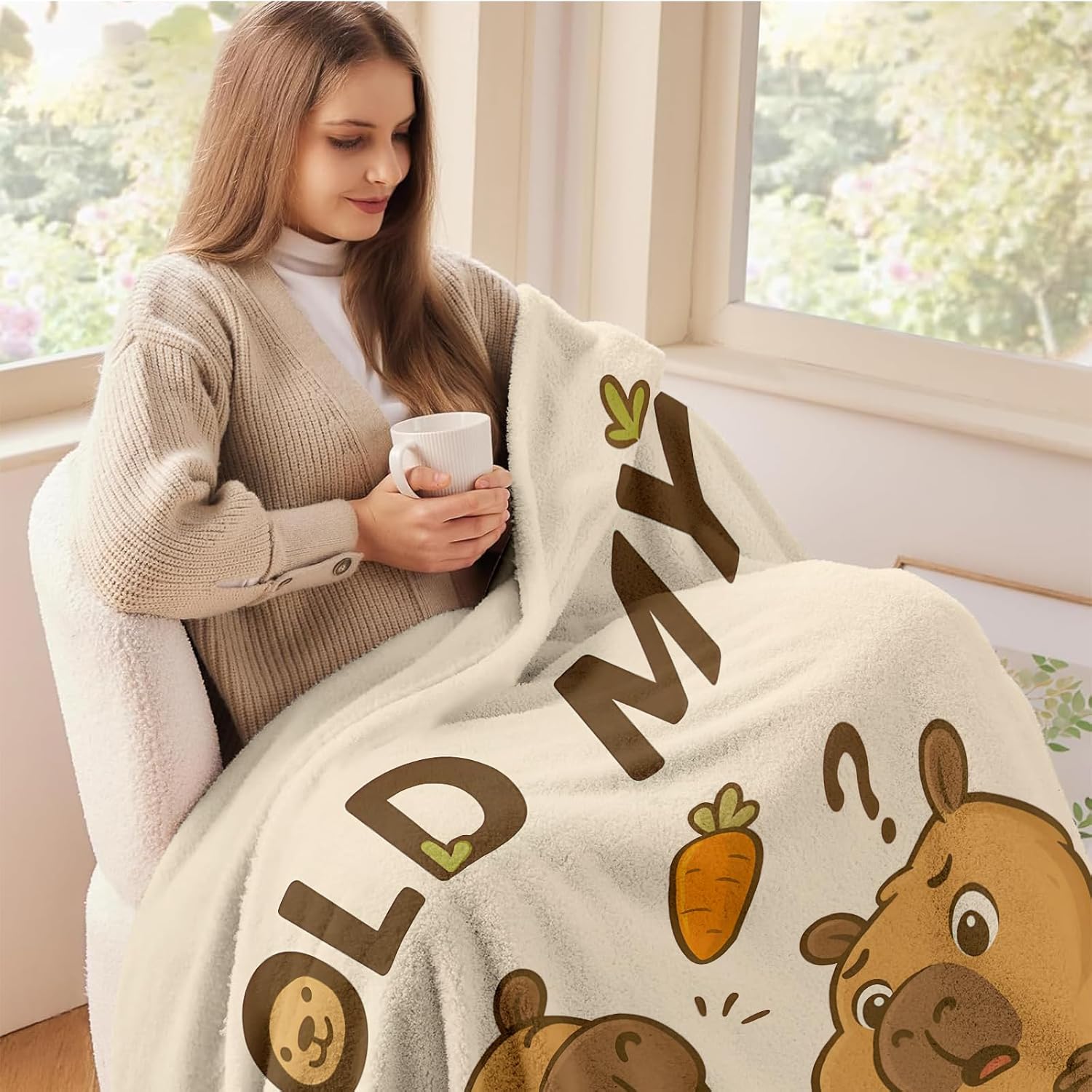 Funny Capybara Blanket – Kawaii Animal Throw with Hold-My-Carrot Humor, Cute Room Decor, Gift for Animal Lovers Kids Teens and Adults, for Couch Sofa and Bed, 50'' x 60'' - Image 4