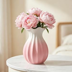 Pink Ceramic Vase, Flower Vase for Modern Home Decor, Decorative Flower Vases Minimalism Style for Bouquet Home Farmhouse Living Room Bedroom Office Bookshelf Table Centerpieces, Gradient Pink