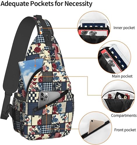 Miniatura 4 de Small Crossbody Bags for Women Men - Vintage Plaid Rose Print Adjustable Shoulder Bag Fanny Packs Belt Sling Bag Crossbody Purses Backpack for