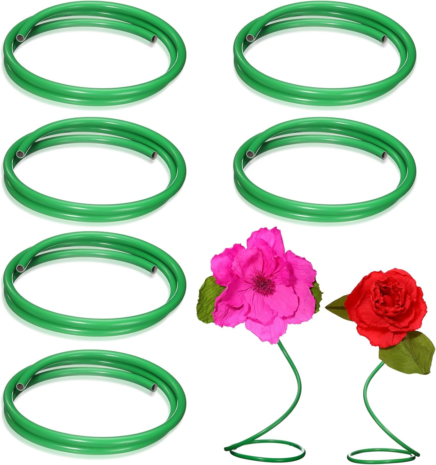 Tioncy 6 Pcs 78.7 Inch Flexible Pipe PVC Tubing Aluminum Bendable Plastic Pipe Stem for Artificial Flowers Stem, Balloon Arches, Floral Wedding Decor, DIY Crafts, Cosplay Prop (Green)