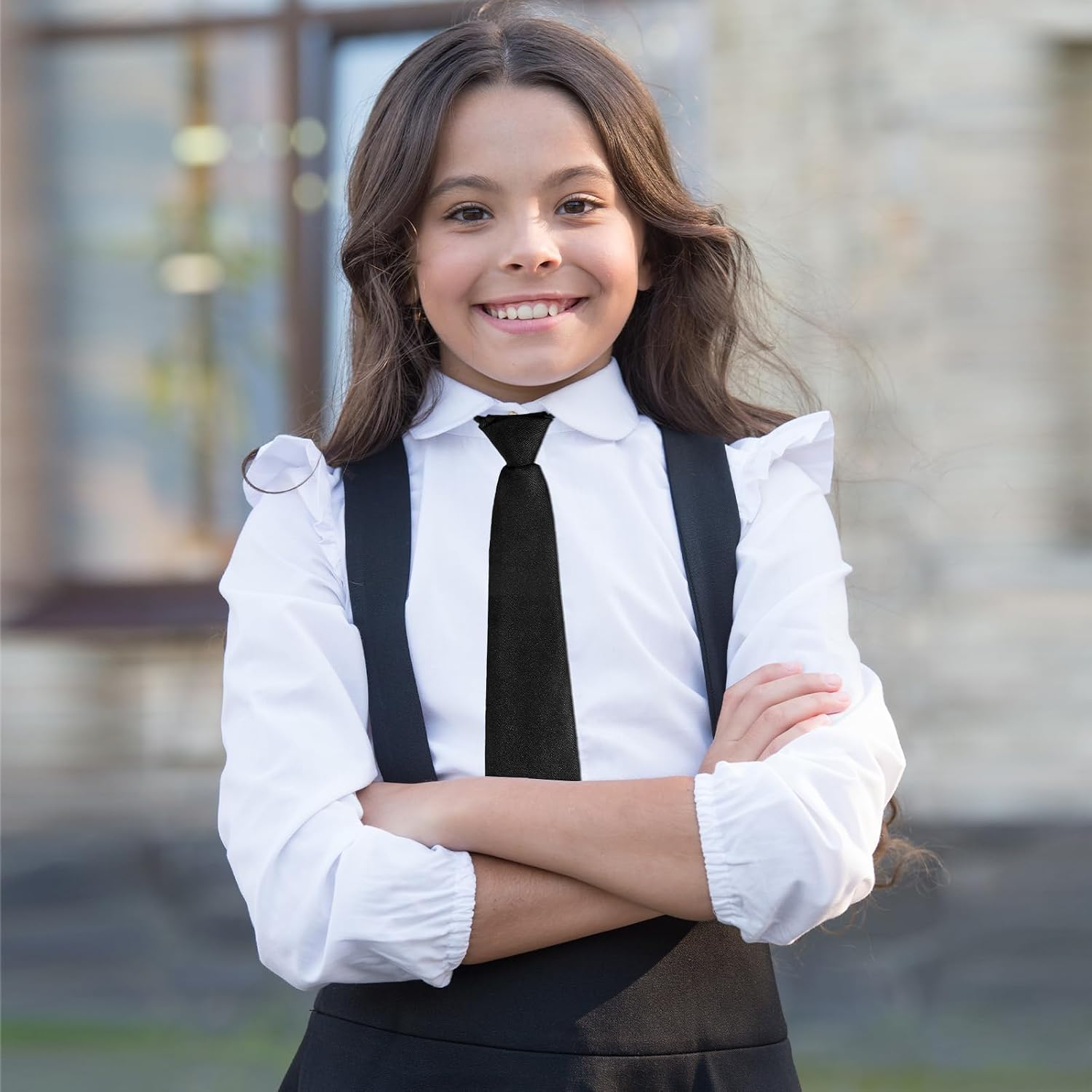 Ymapinc Skinny Black Tie, Adjustable Necktie for Girls/Boys, 14.57" | Pre Tied Neck Ties for Women Black Tie for School Uniforms JK/JC Cosplay Graduation