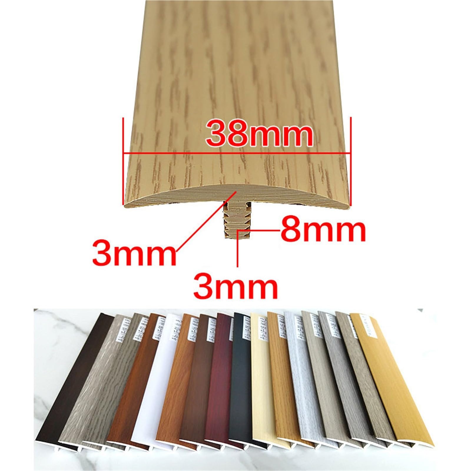 listwa podłogowa w kształcie litery T, 90 cm, samoprzylepna listwa przejściowa do płaskich podłóg, osłona szwów między laminatem z twardego drewna winylowego (T12,3 szt.)