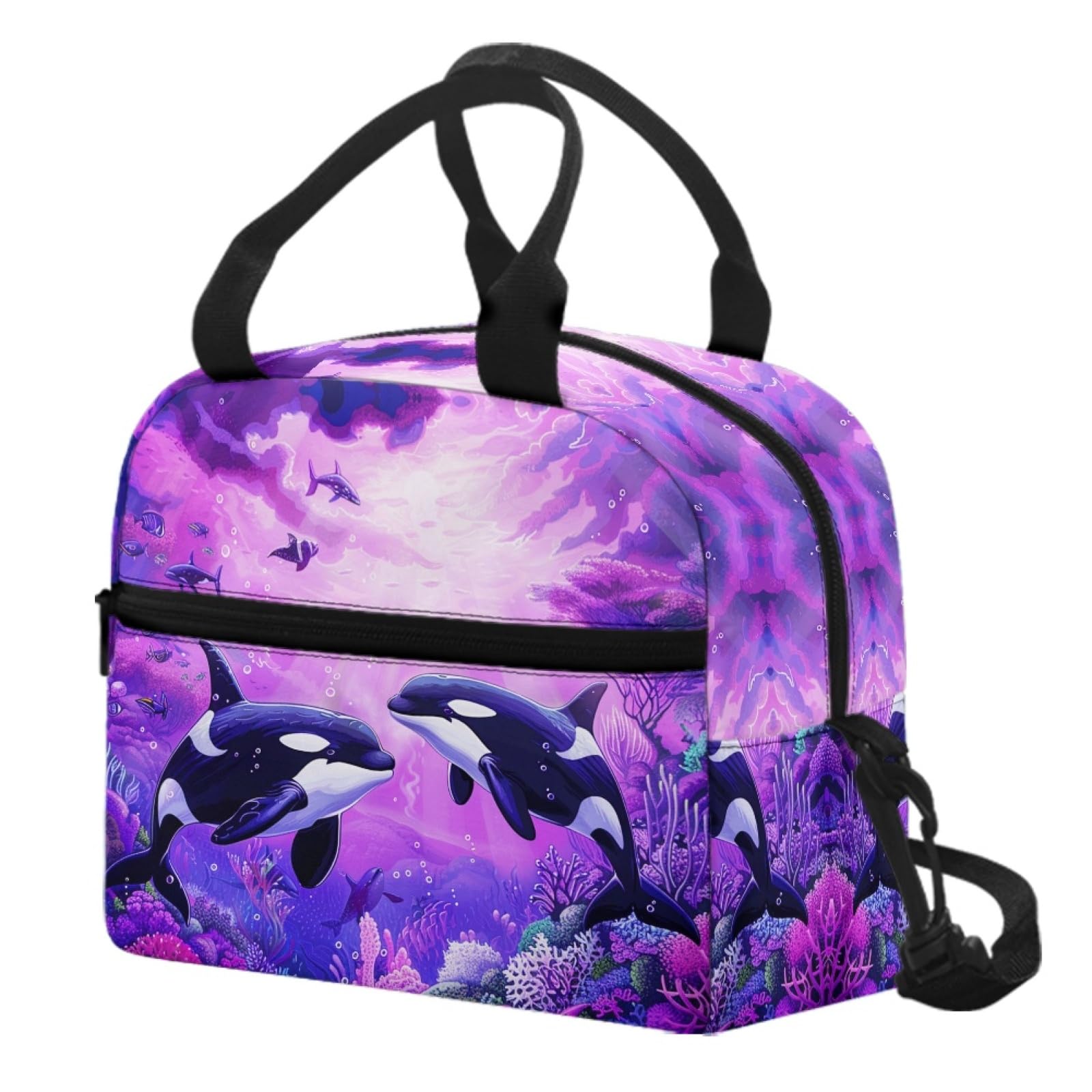 CLOHOMIN Cute Dolphin Lunch Box for Kids 8-12 School Lunch Boxes for Teen Girls Elementary Middle School Bento Box with Adjustable Strap Front Pockets Students Gifts