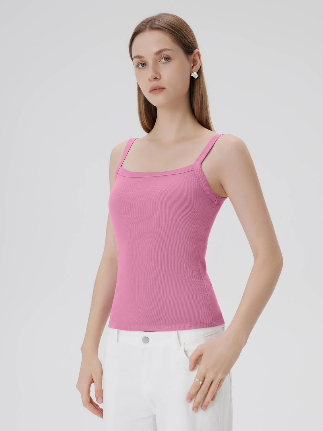 SUUKSESS Women Cotton Rib Padded Tank Tops Sleeveless Spaghetti Strap Square Neck Tops Summer Camisole Going Out Shirts - Image 8