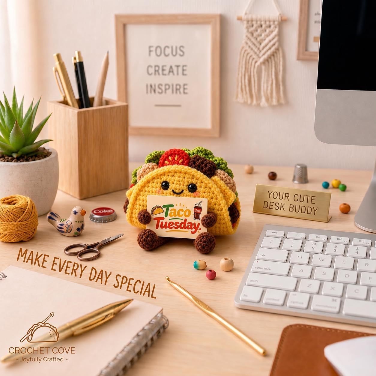 Taco Tuesday Crochet Plush with Message Card – Handmade Amigurumi Mini Taco Doll, Funny Taco Lover Gift for Coworker, Friend, Birthday, Desk Decor, Emotional Support Knitted Toy image 5