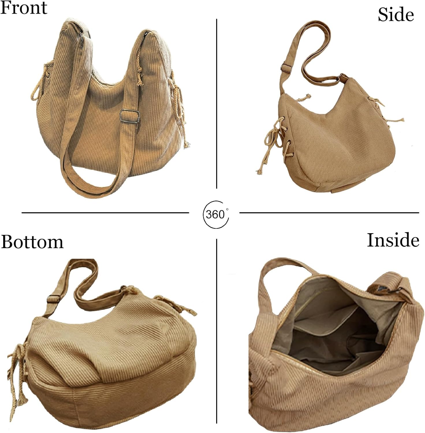 Corduroy Crossbody Bags for Women, Cute Corduroy Purse Casual Crescent Tote Large Shoulder Handbag Messenger Bag - Image 4