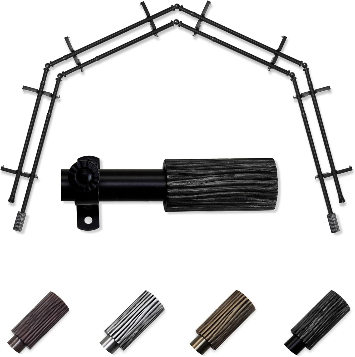 A&F Rod Décor - Pine 13/16" 4-Sided Double Bay Window Curtain Rod - Cocoa