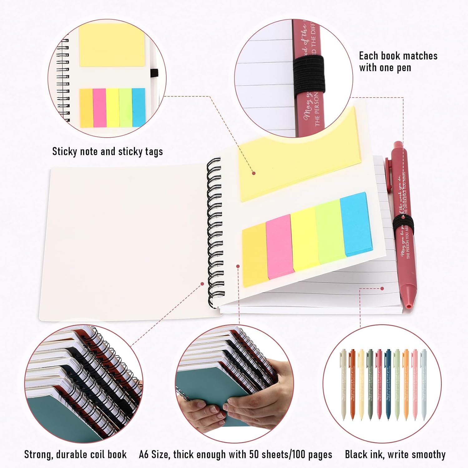 Jetec 25 Sets Graduation Appreciation Gift Bulk for Employee Coworker Motivational Spiral Notebooks with Sticky Notes Pens Thank You Gifts for Volunteer Nurse Teacher(Bright Color,You are)