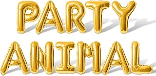 Letter Balloons - PARTY ANIMAL 16" Inch Alphabet Letters Foil Mylar Balloon Kids Birthday Party Balloon Banner (Gold)