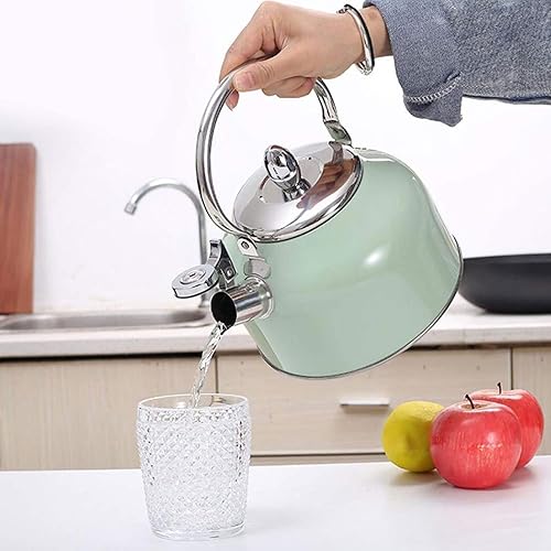 Miniatura 3 de Hervidor de té, tetera verde para estufa, 2,5 L de acero inoxidable silbante tetera para calentar agua, ebullición rápida