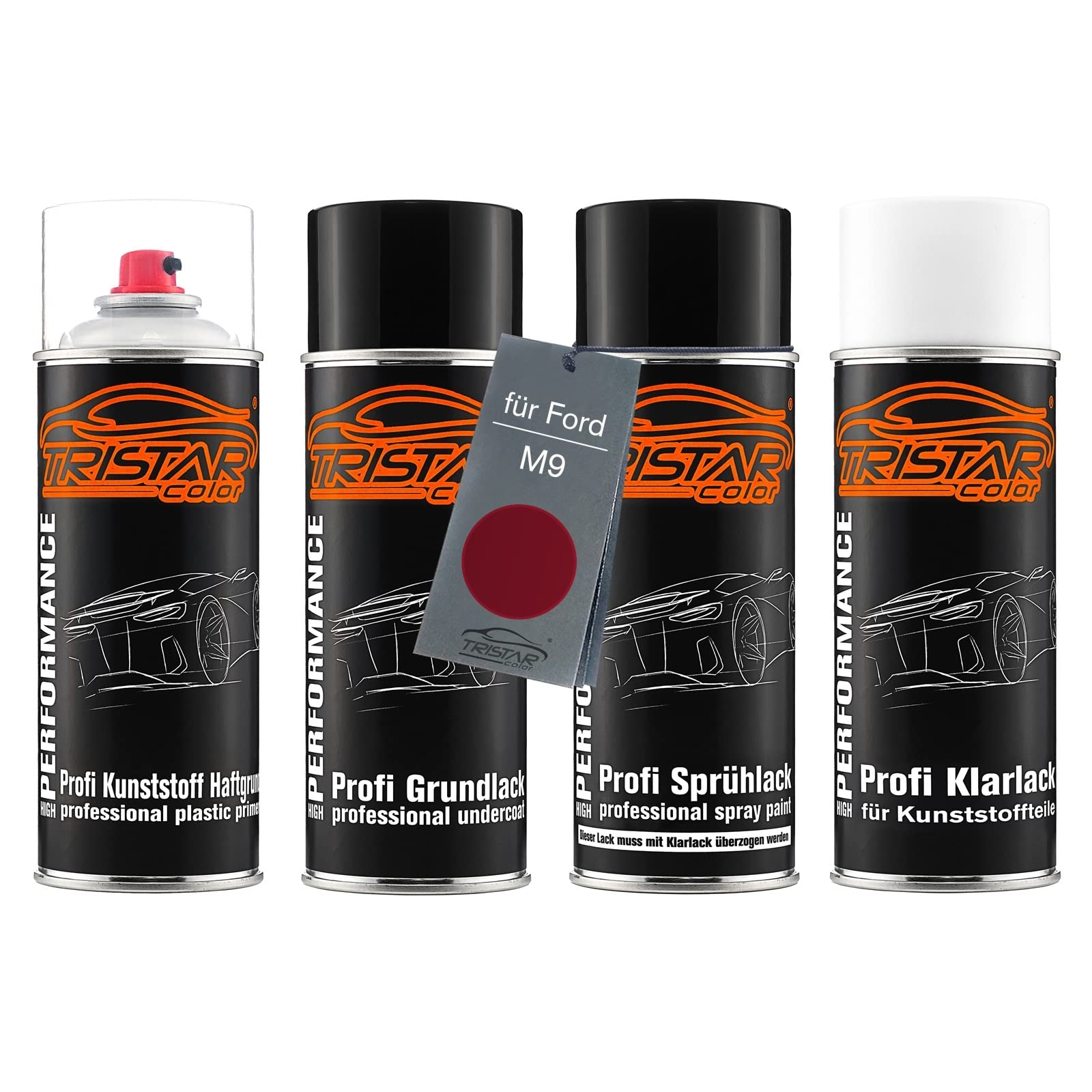 TRISTARcolor Vernice per auto Kit bombolette spray per plastica per Ford M9 Hot Magenta Perl base adesiva vernice di fondo vernice di base vernice trasparente con plastificante